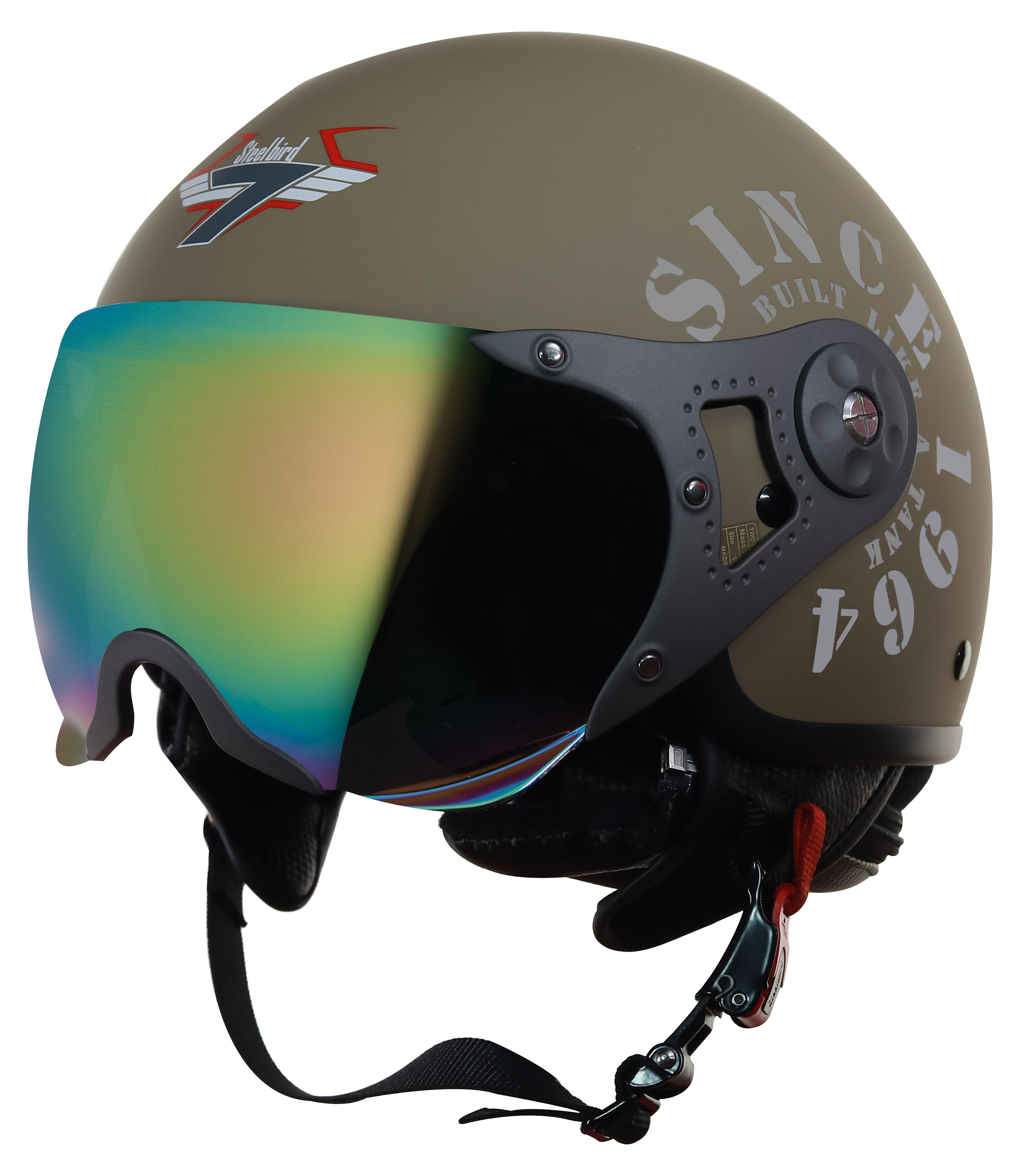 Steelbird SB-27 Tank ISI Certified Open Face Graphic Helmet (Matt Desert Storm Silver With Chrome Rainbow Visor)